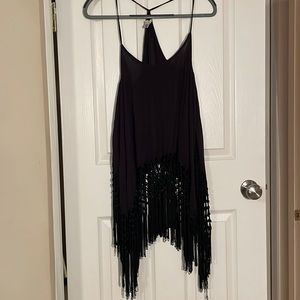 Ladies sleeveless top extra small hangs lower on sides in black crocheted bottom